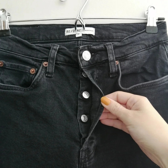 Re/Done 70s Stove Pipe Jeans High Rise Straight Leg in Faded Black 27 (4) - Picture 10 of 16